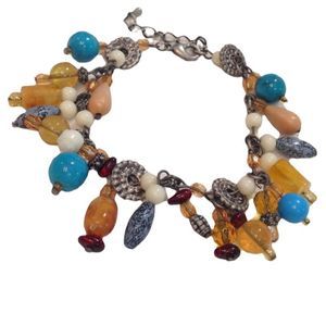 Vintage Boho Charm Bracelet Silver With Beads